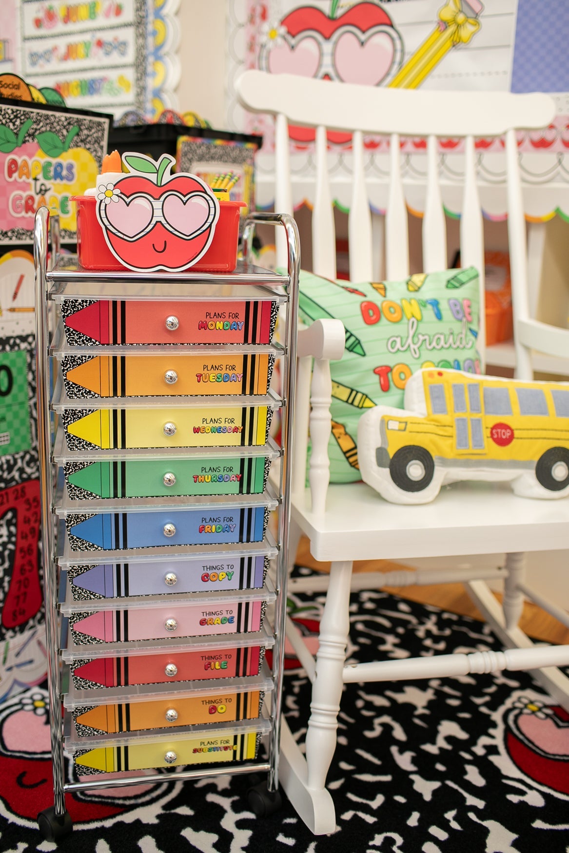 Printable Bright Rainbow 10 Drawer Editable Classroom Cart Labels | School Days