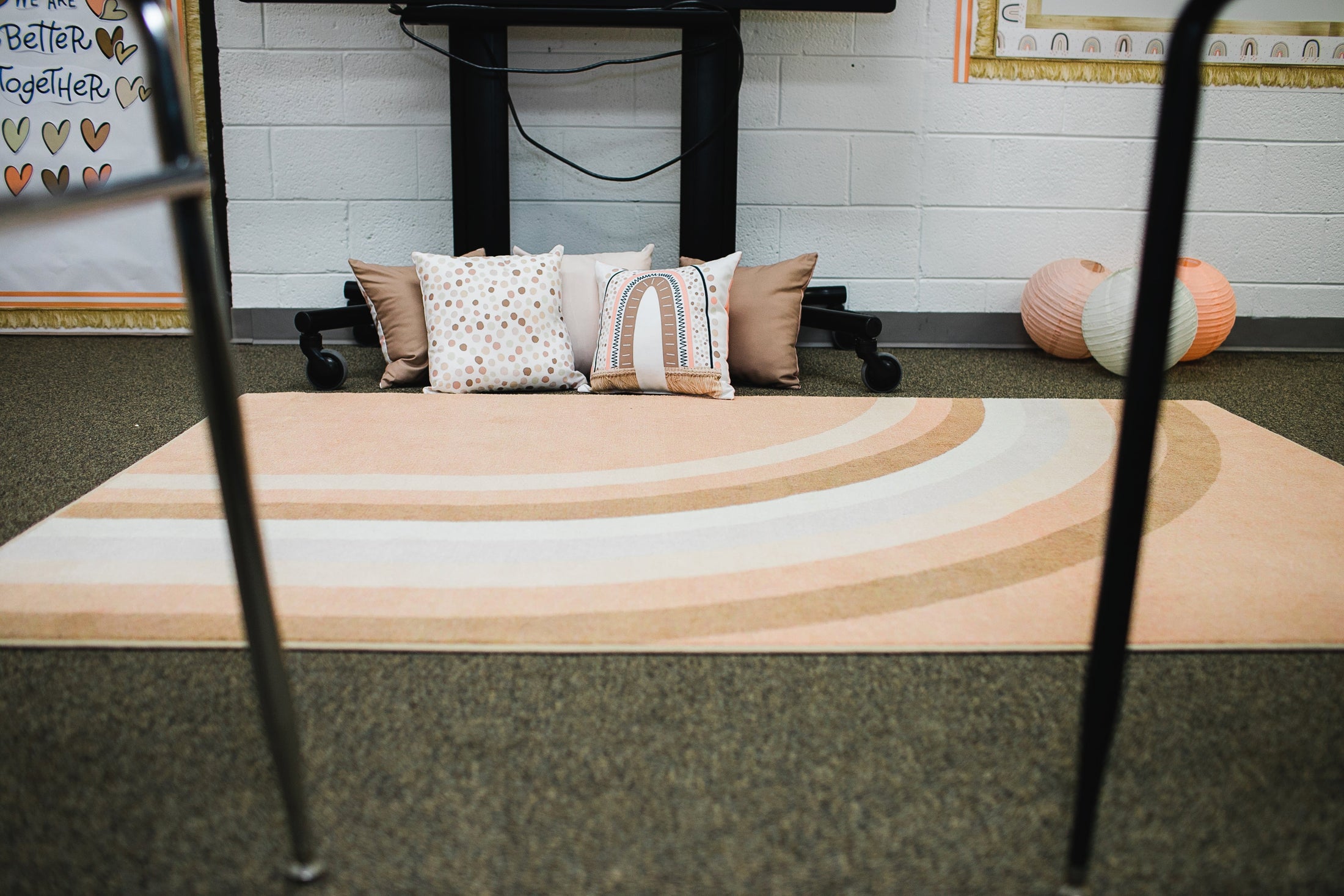 Neutral Boho Rainbow Classroom Rug by Schoolgirl Style