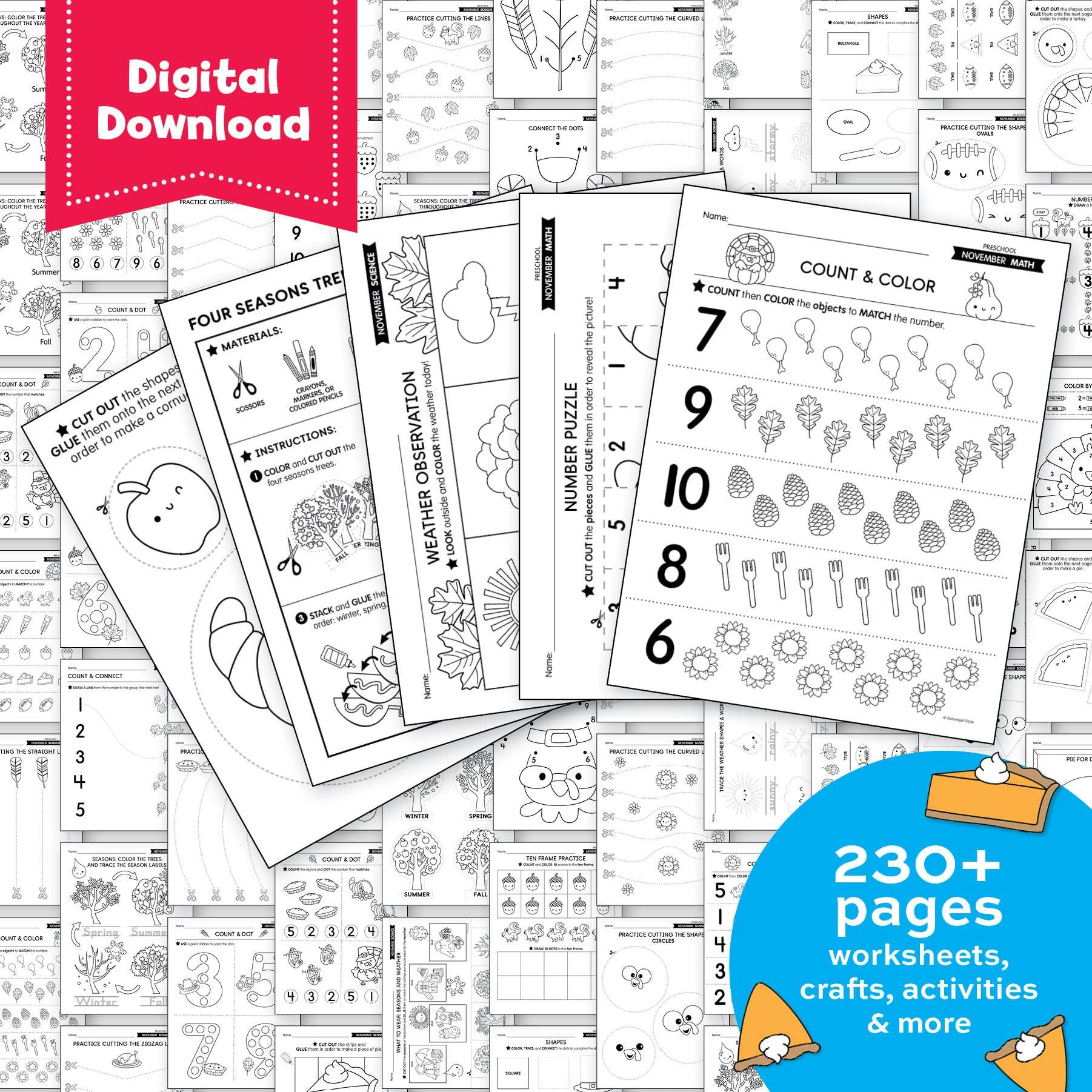 Printable Preschool November Thematic Unit Bundle