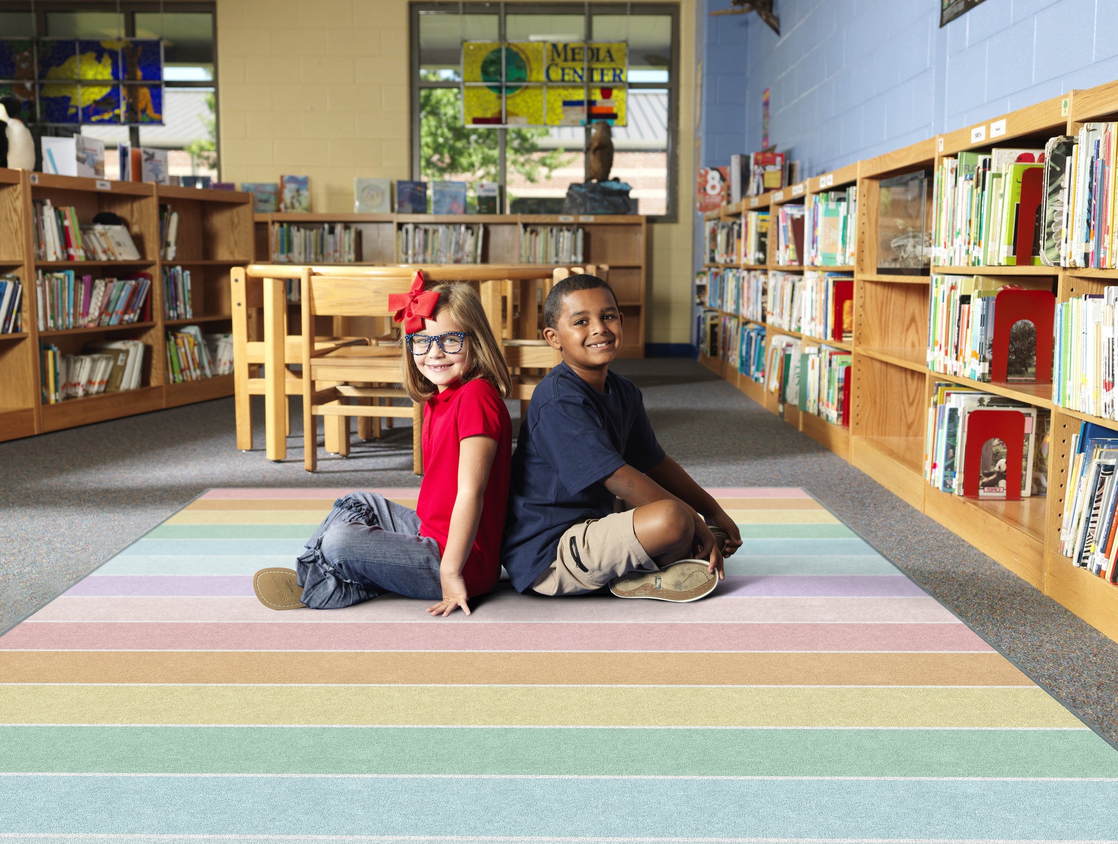 Pastel Rainbow Stripe Classroom Rug by Schoolgirl Style