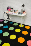 Load image into Gallery viewer, Rainbow Dots on Black Sit Spots Classroom Rug by Schoolgirl Style