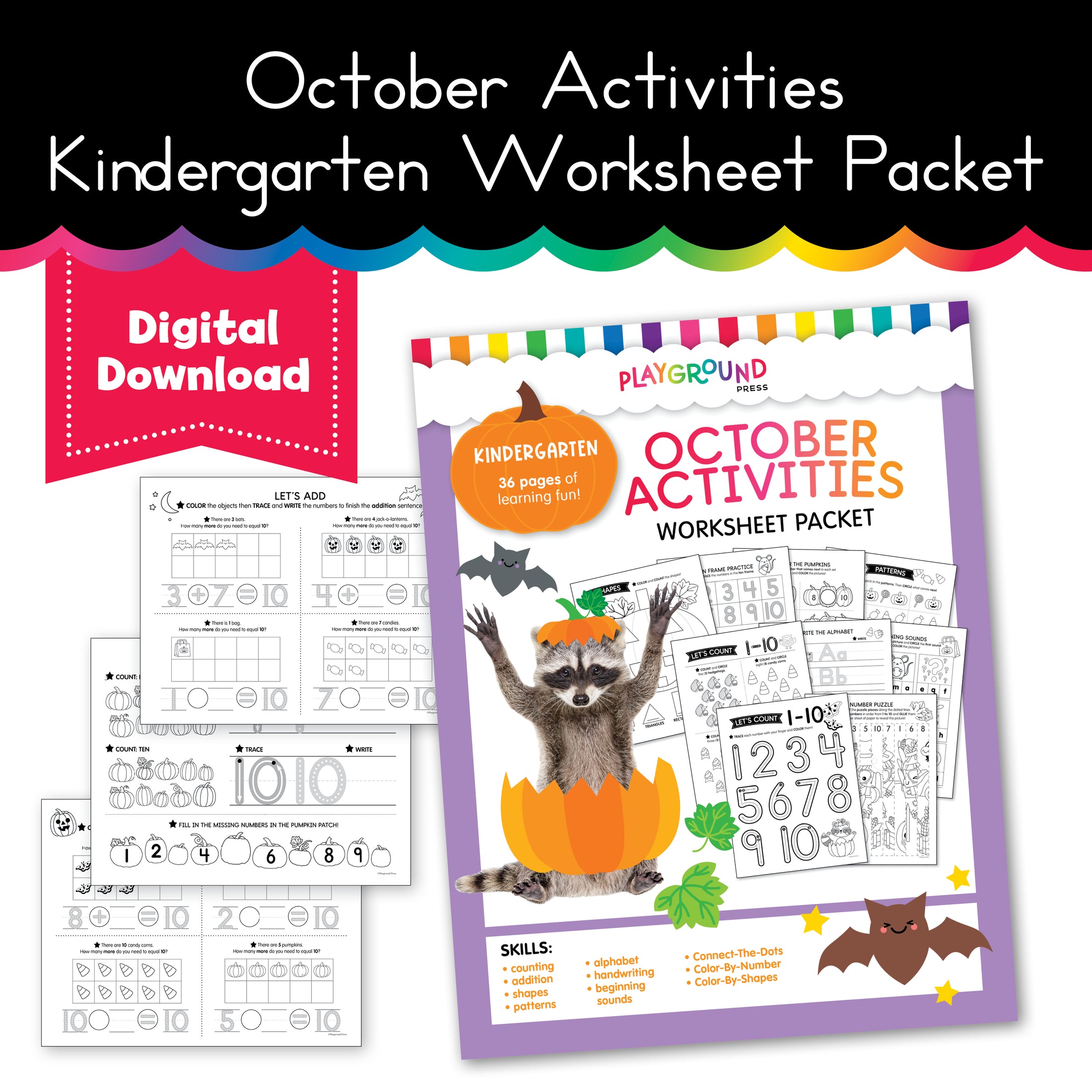 October Kindergarten No Prep Printable Worksheets and Activities