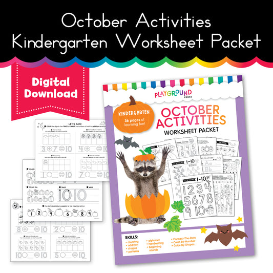 October Kindergarten No Prep Printable Worksheets and Activities