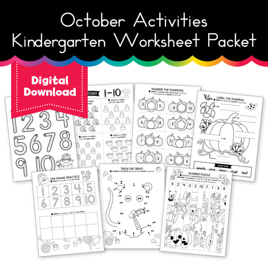 October Kindergarten No Prep Printable Worksheets and Activities