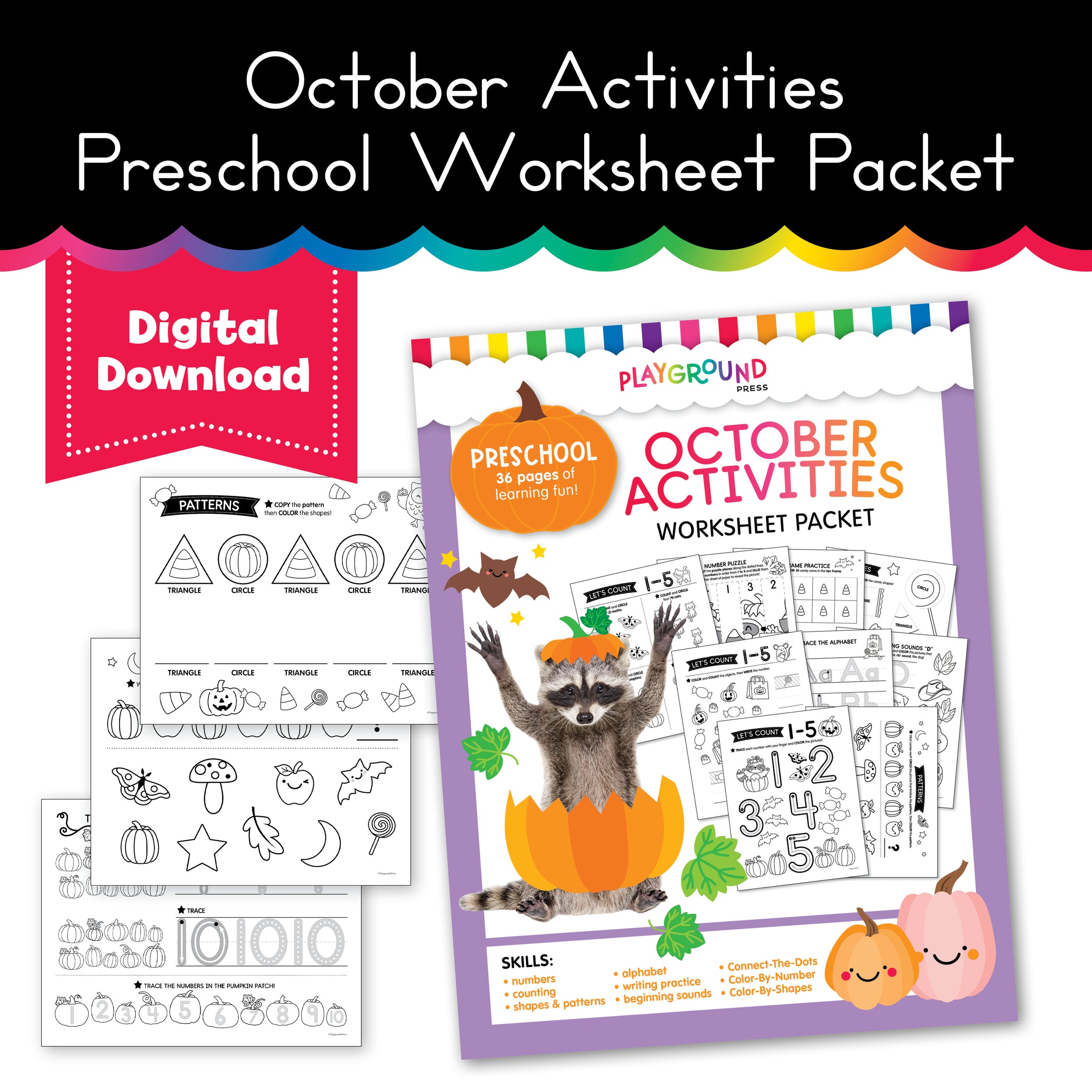 October Preschool No Prep Printable Worksheets and Activities