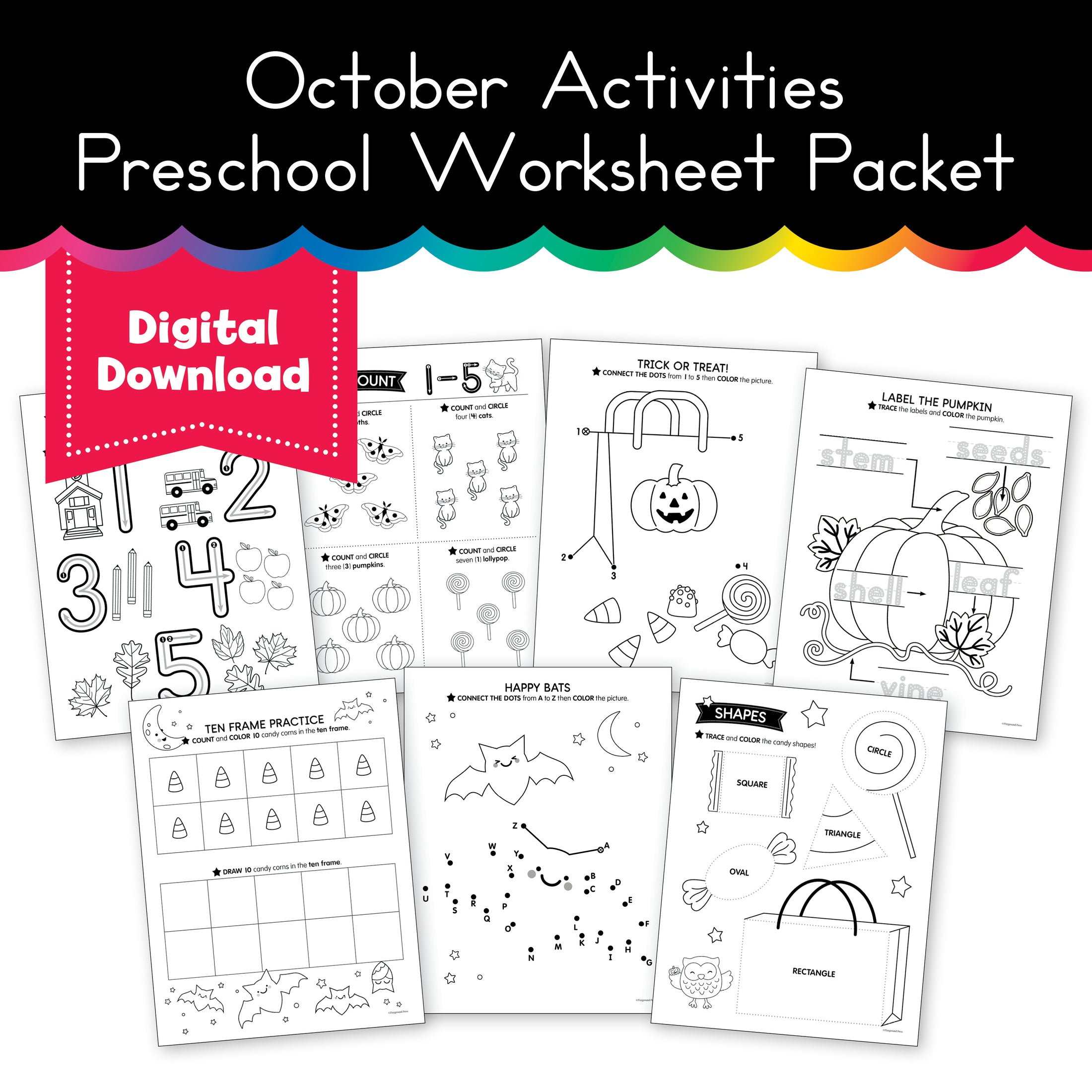 October Preschool No Prep Printable Worksheets and Activities