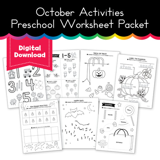 October Preschool No Prep Printable Worksheets and Activities