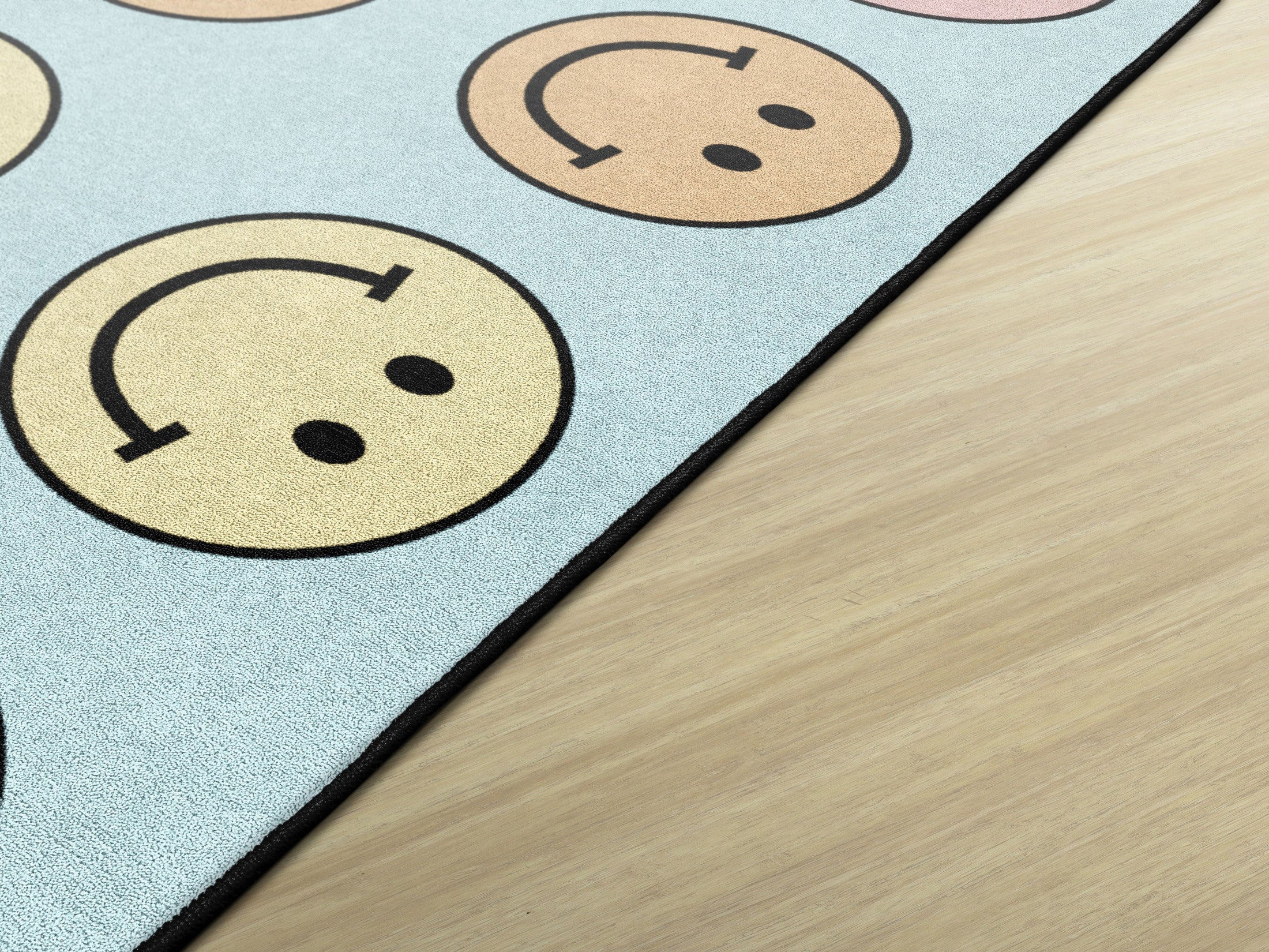 Pastel Rainbow Smileys Sit Spot Rug Seating Classroom Rug by Schoolgirl Stye