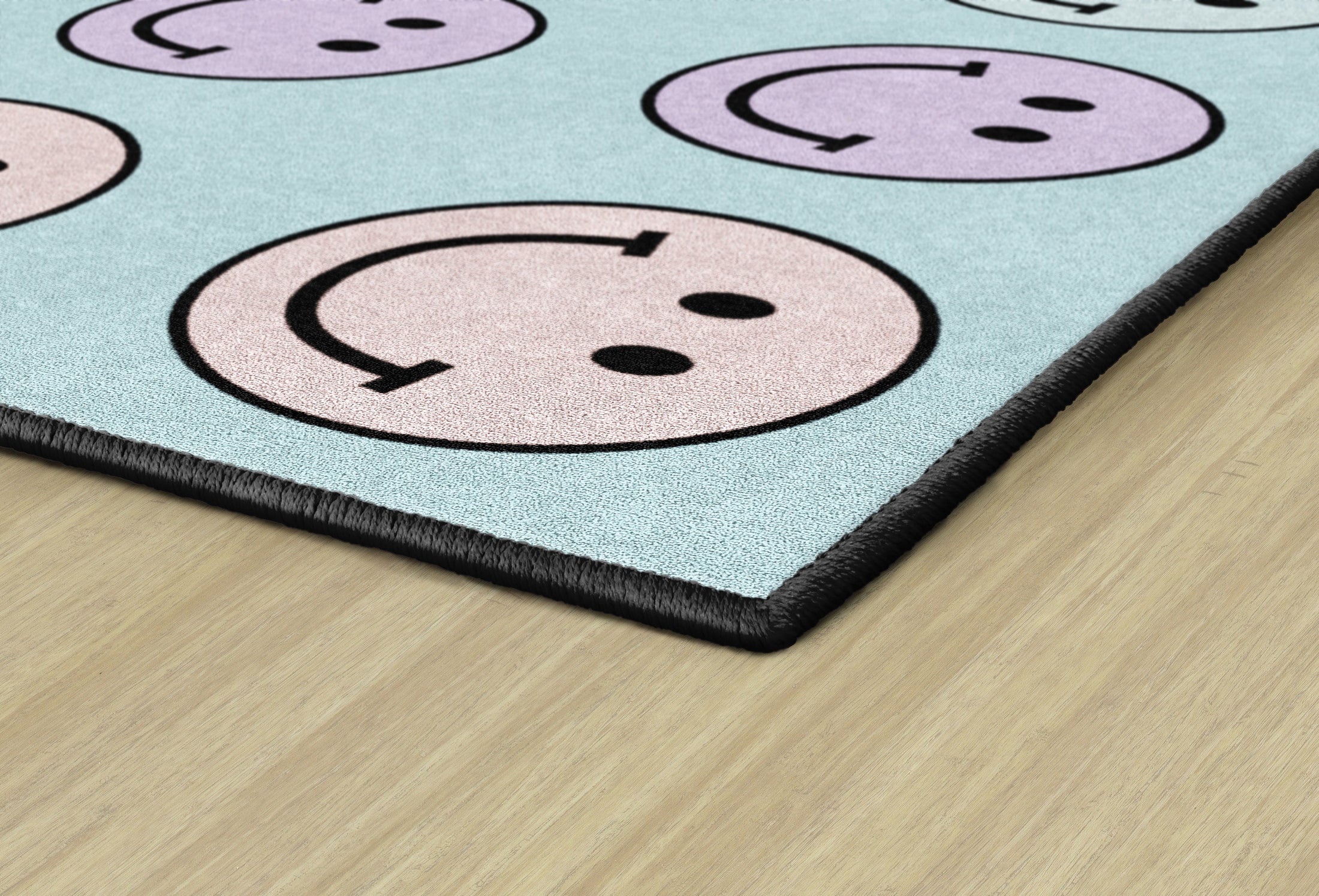 Pastel Rainbow Smileys Sit Spot Rug Seating Classroom Rug by Schoolgirl Stye