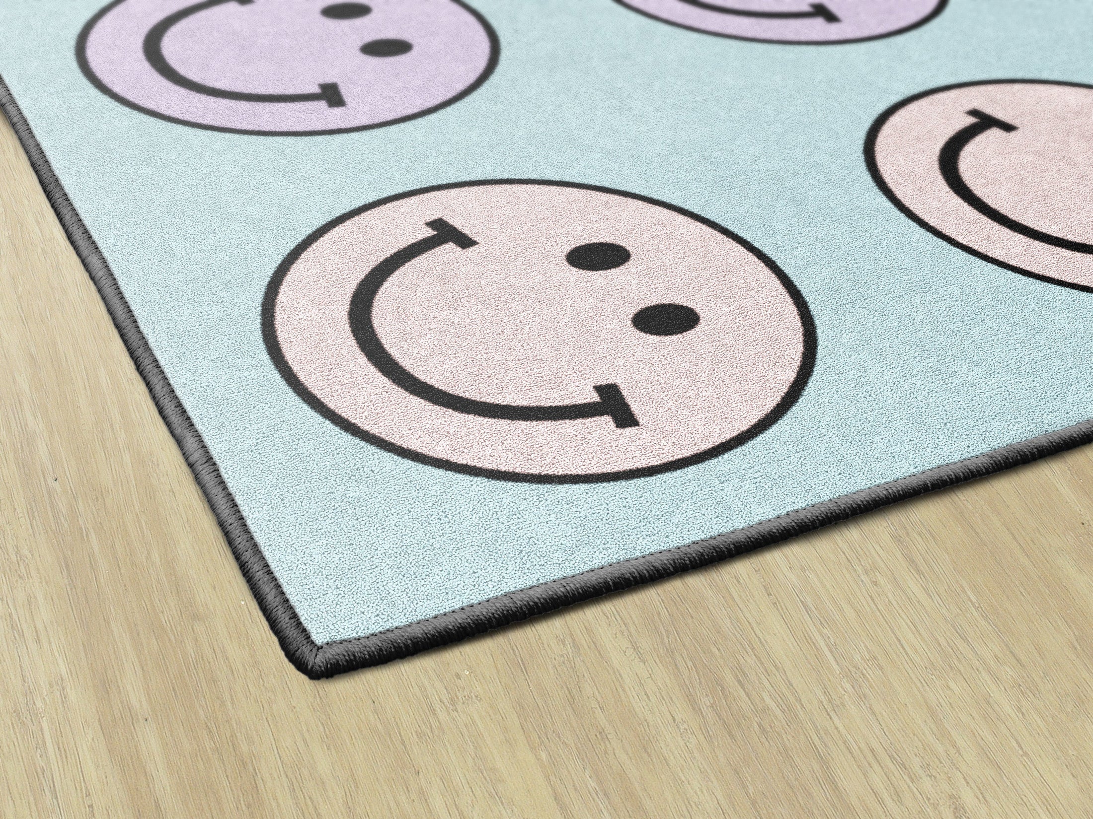 Pastel Rainbow Smileys Sit Spot Rug Seating Classroom Rug by Schoolgirl Stye