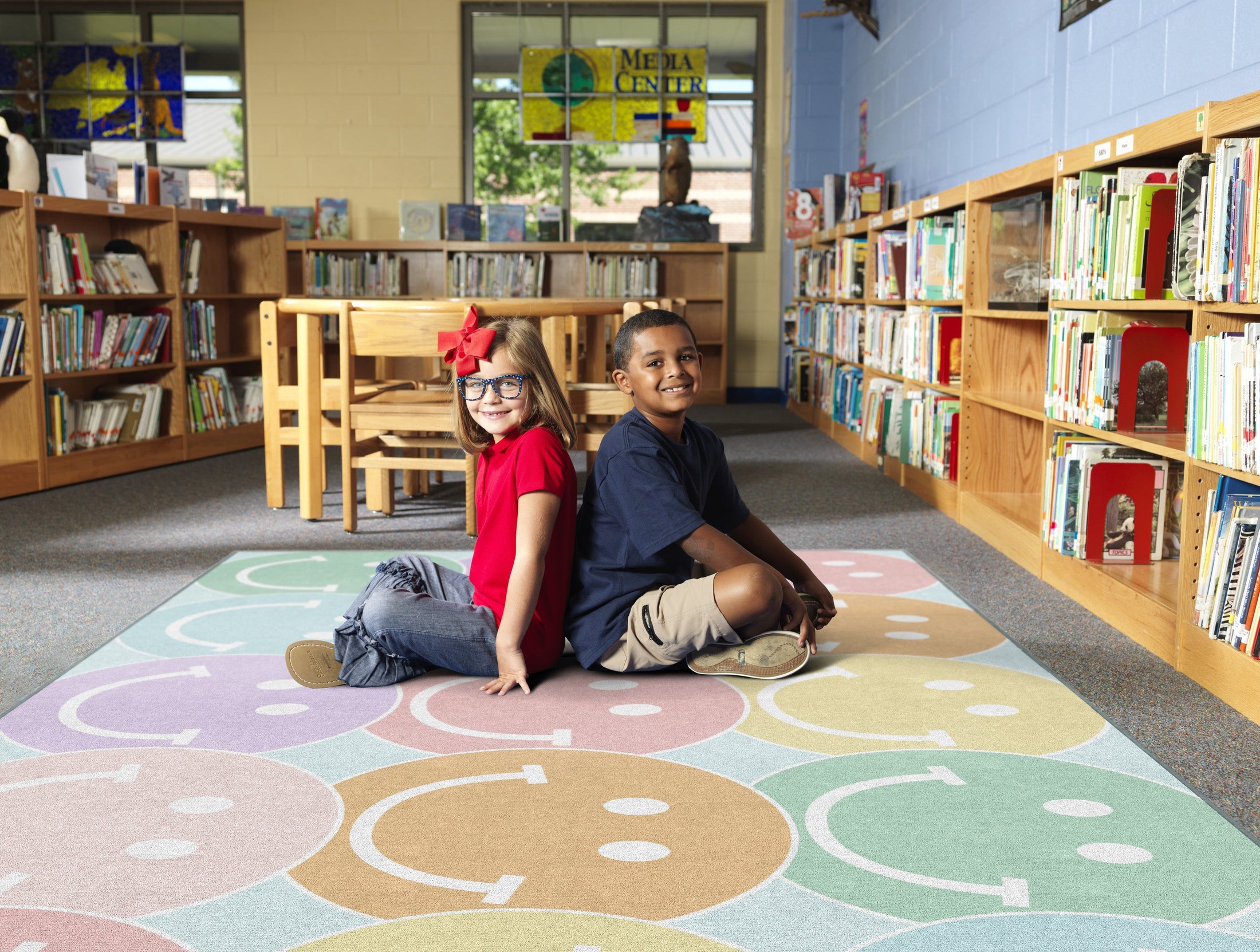 Pastel Rainbow Smileys Classroom Rug by Schoolgirl Style