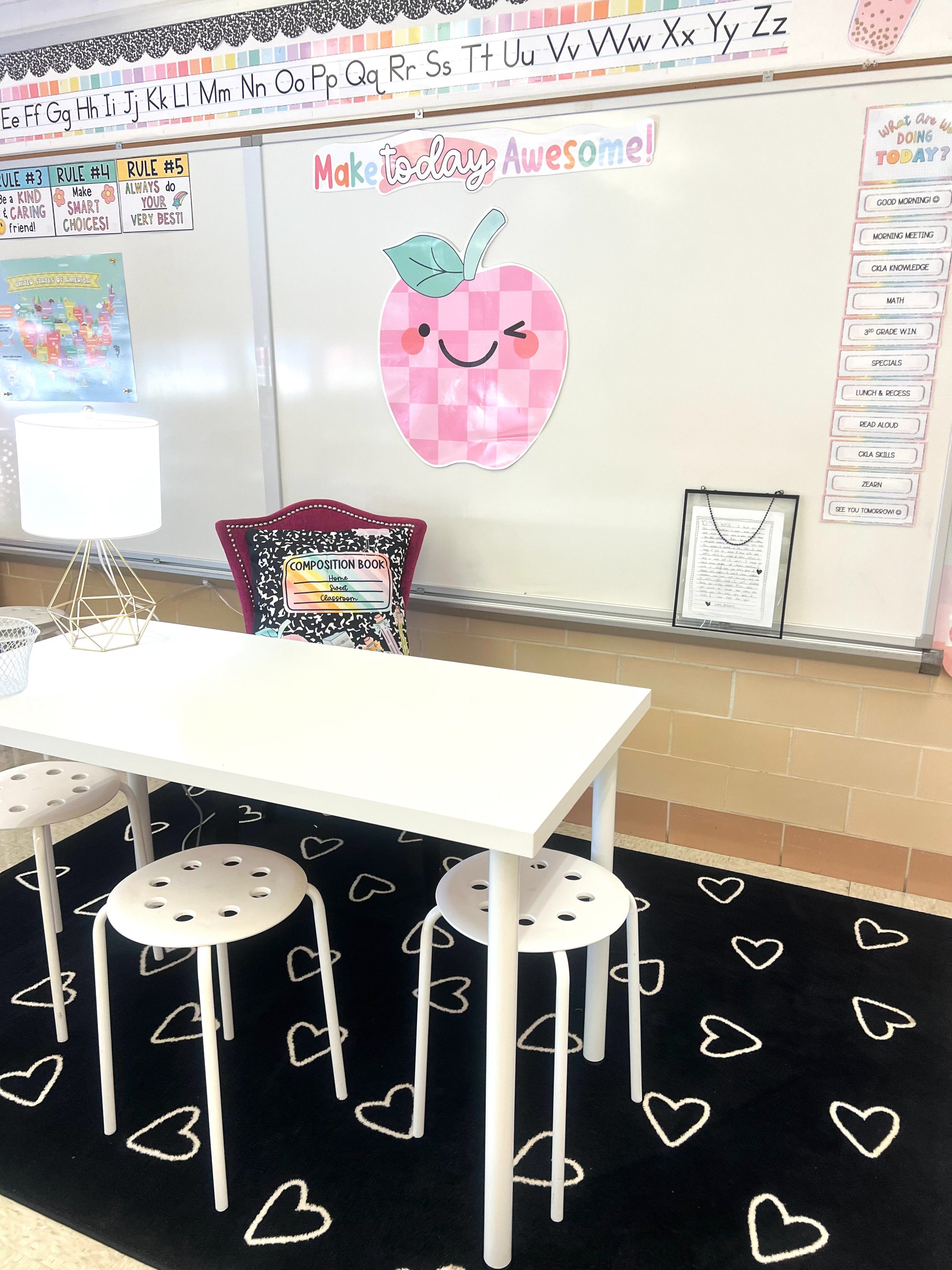 Black and White Hearts Classroom Rug by Schoolgirl Style