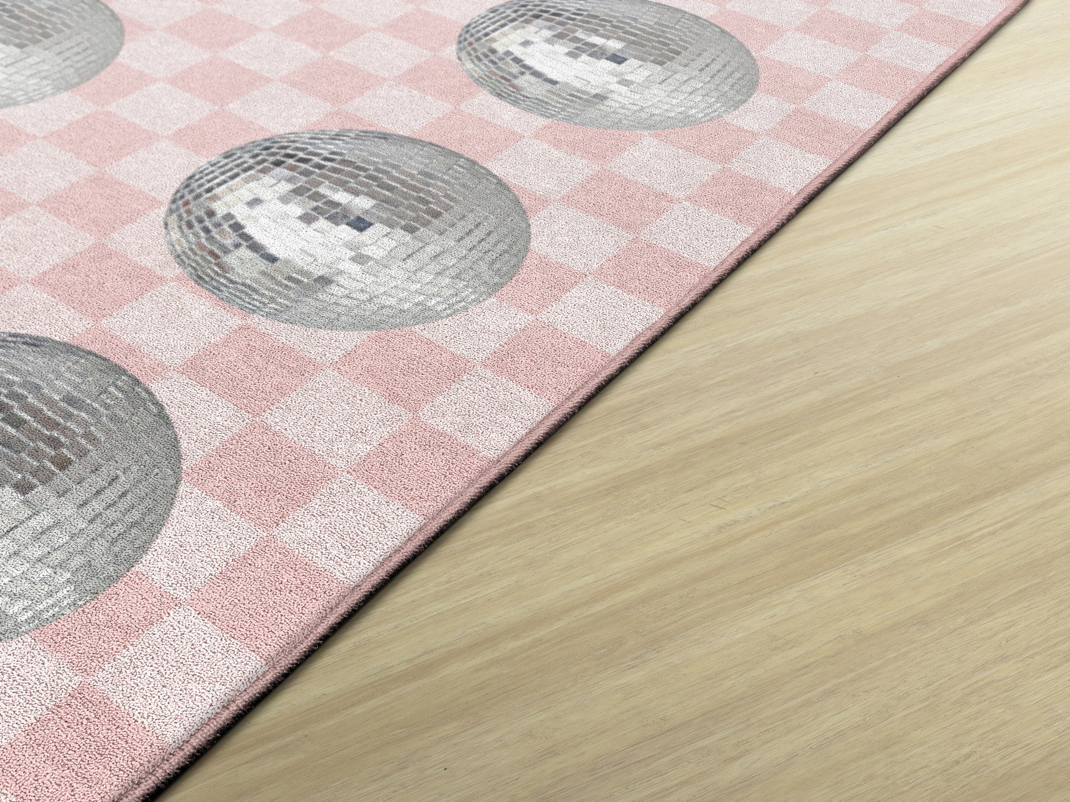 Pink Checkerboard Disco Ball Sit Spots Classroom Rug by Schoolgirl Style