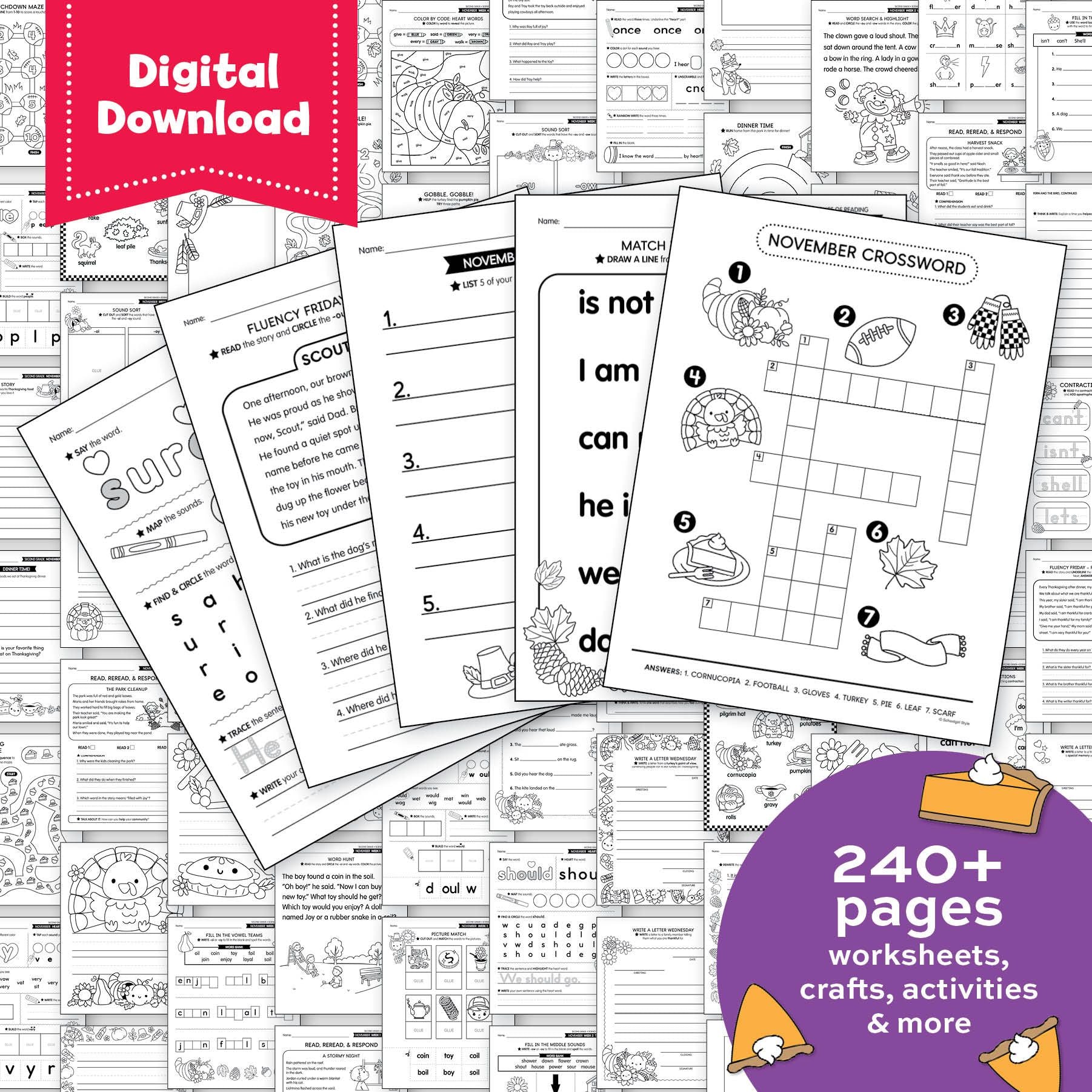 Printable Second Grade November Homeschool Curriculum Bundle