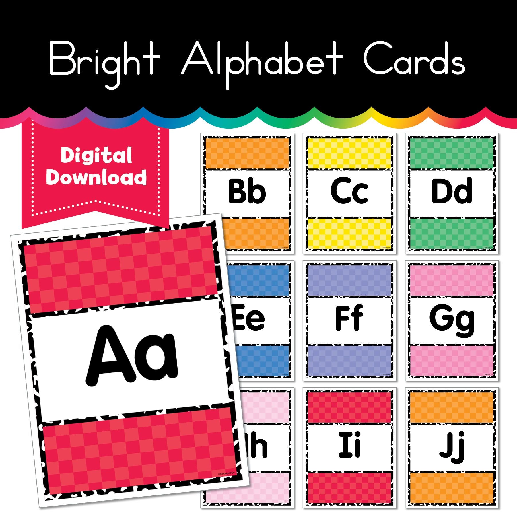 Bright Manuscript Alphabet Cards