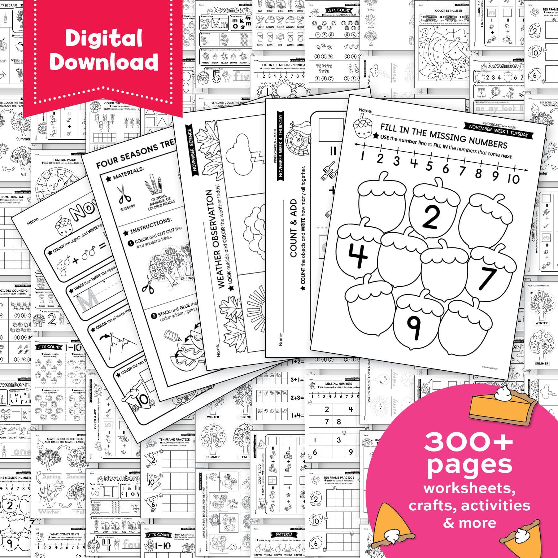 Printable Kindergarten November Thematic Unit Bundle