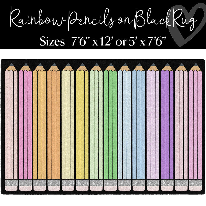 rainbow Pencils on Black Classroom Rug