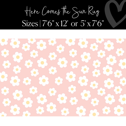 Retro Daisies on Pink Rug Classroom Rug by Flagship