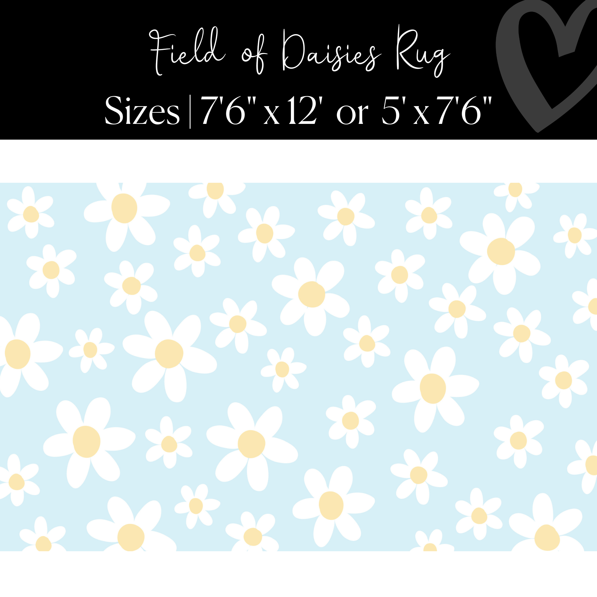 White Daisies on Blue Classroom Rug by Schoolgirl Style