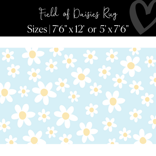 White Daisies on Blue Classroom Rug by Schoolgirl Style