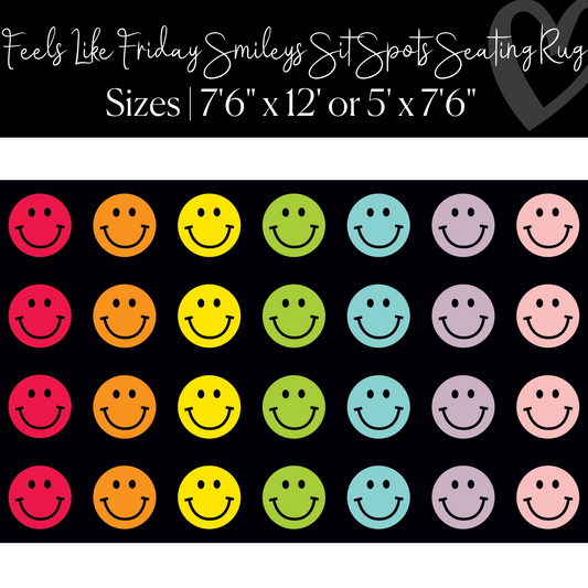 Rainbow Smileys in Black Sit Spot Rug Seating Classroom Rug by Flagship