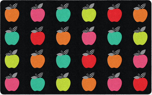 Colorful Apples on Black Sit Spots Classroom Rug by Schoolgirl Style