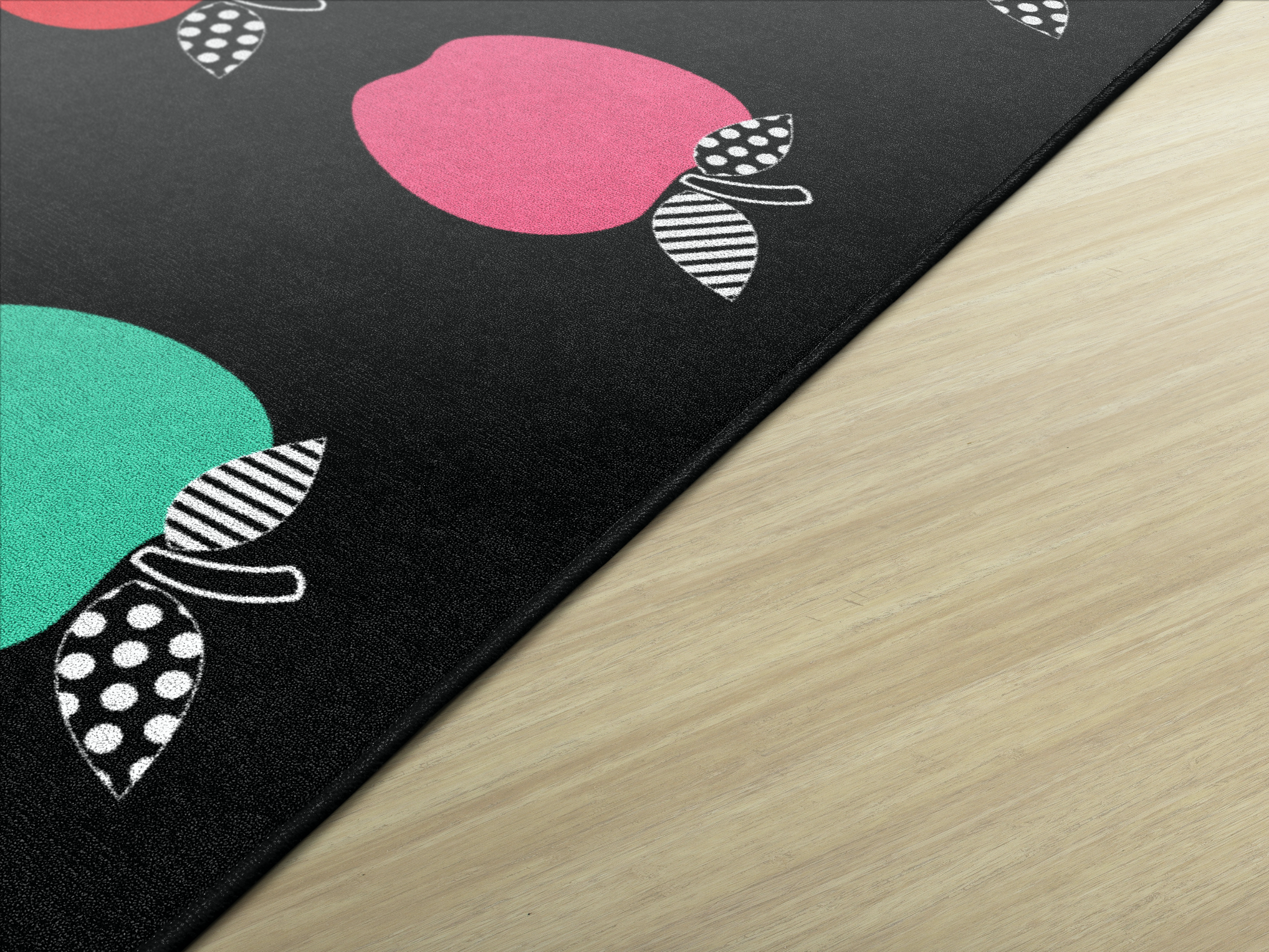 Colorful Apples on Black Sit Spots Classroom Rug by Schoolgirl Style