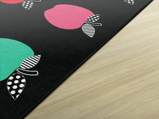 Colorful Apples on Black Sit Spots Classroom Rug by Schoolgirl Style