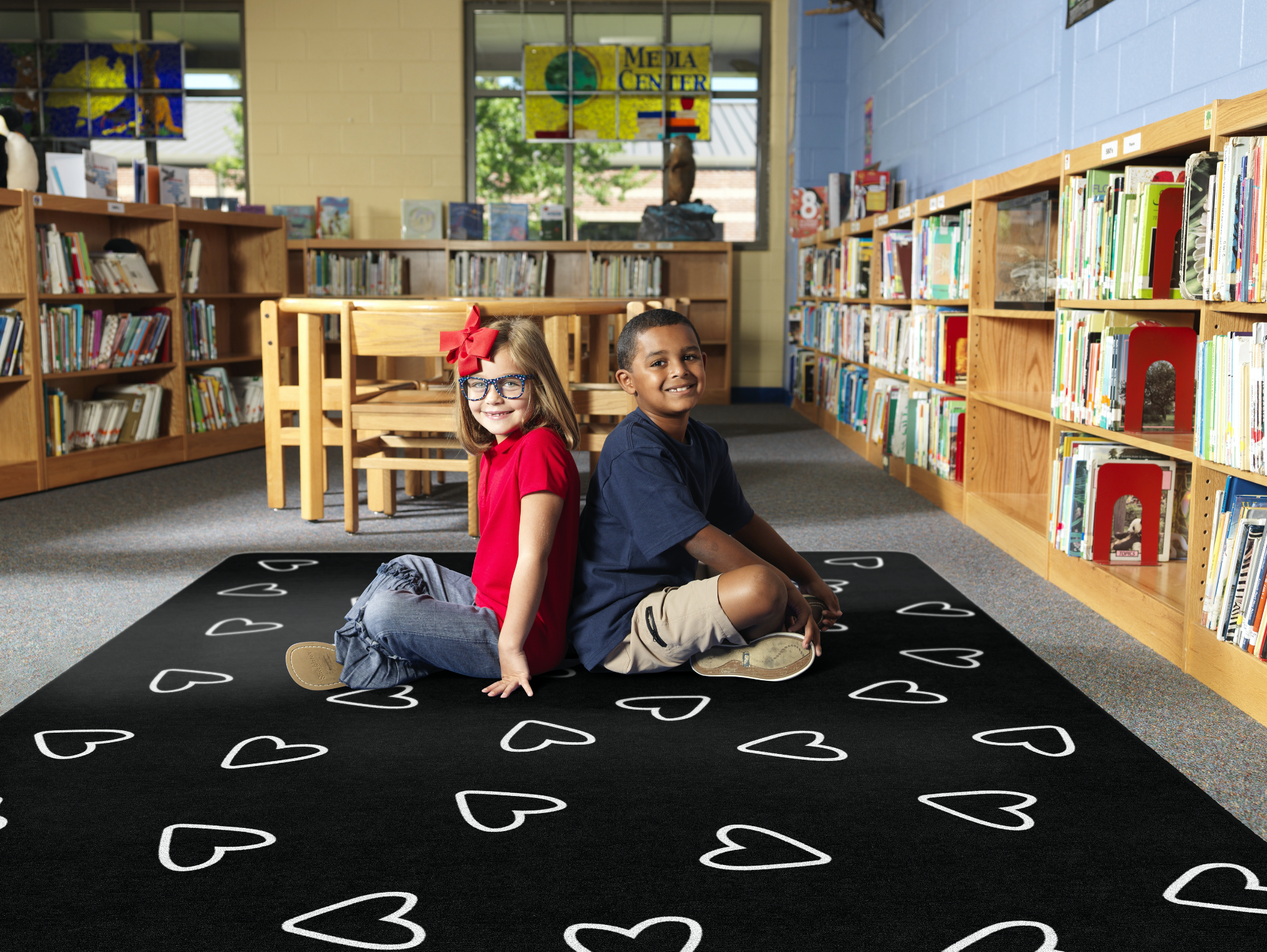 Black and White Hearts Classroom Rug by Schoolgirl Style