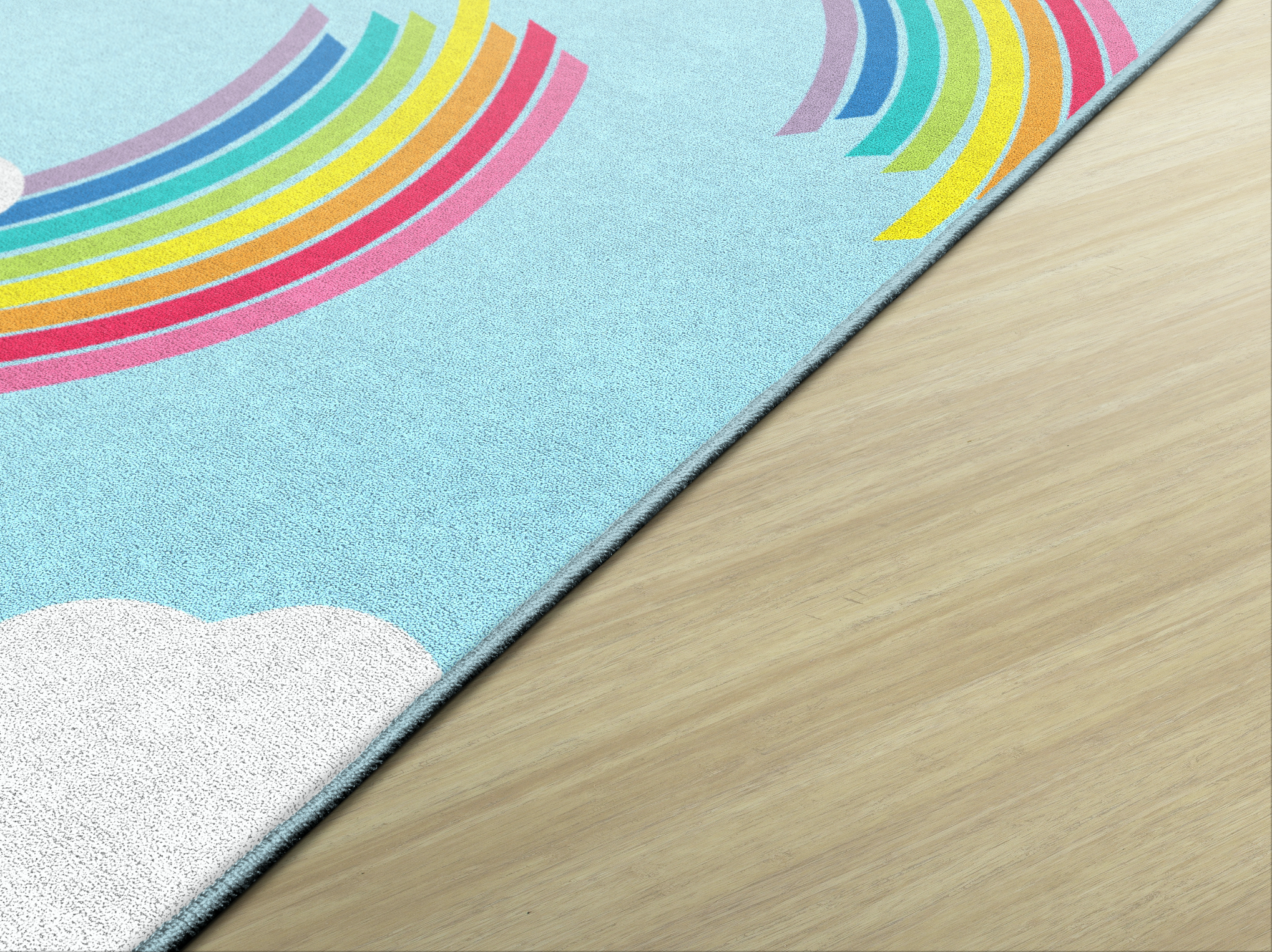 Whimsical Rainbow Blue Classroom Rug by Schoolgirl Style