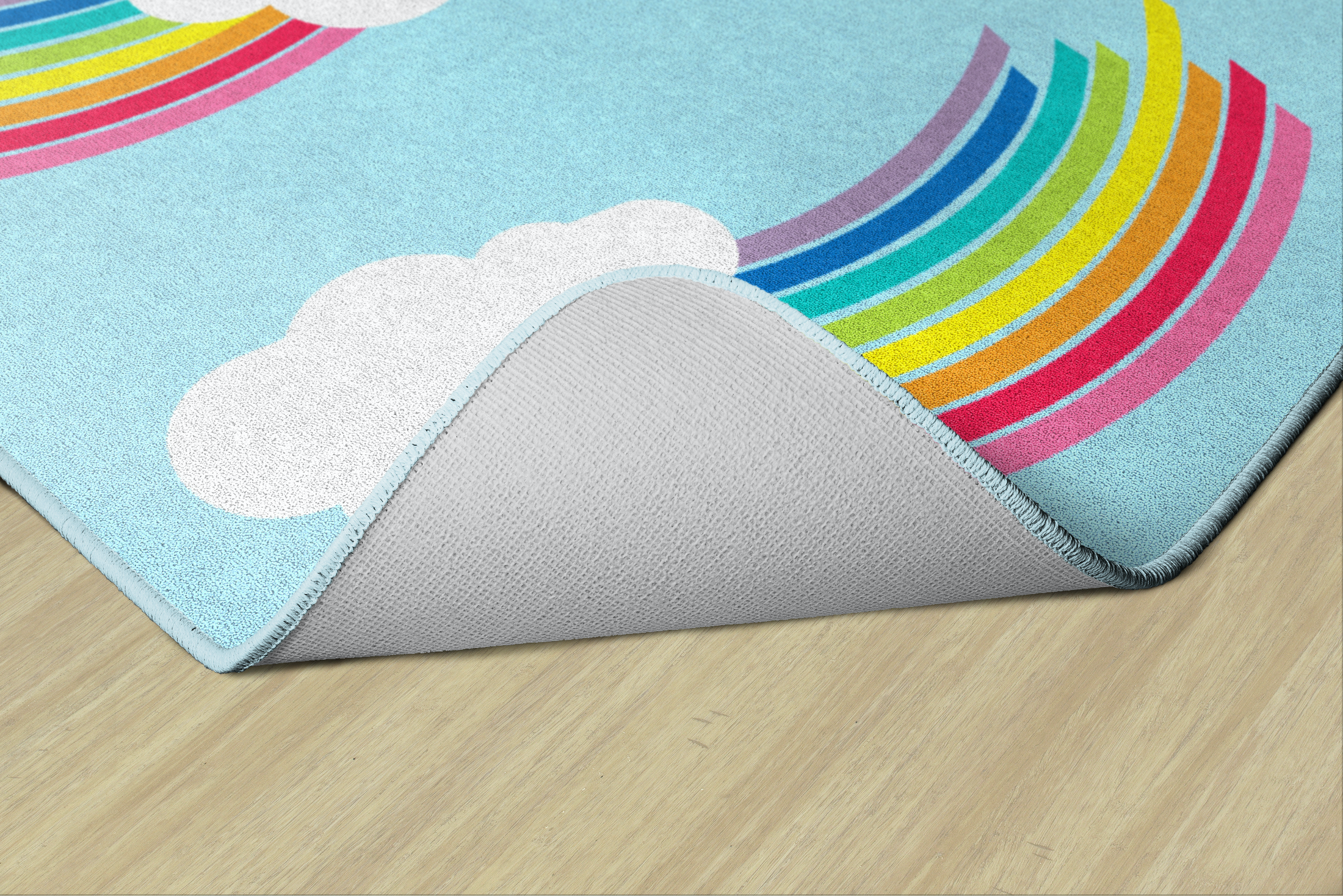 Whimsical Rainbow Blue Classroom Rug by Schoolgirl Style