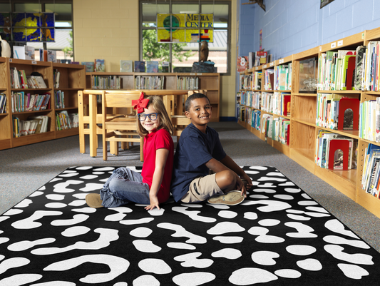 White On Black Leopard Dots Safari Classroom Rug by Schoolgirl Style
