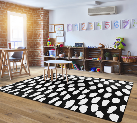 White on Black Safari Dot Classroom Rug by Schoolgirl Style