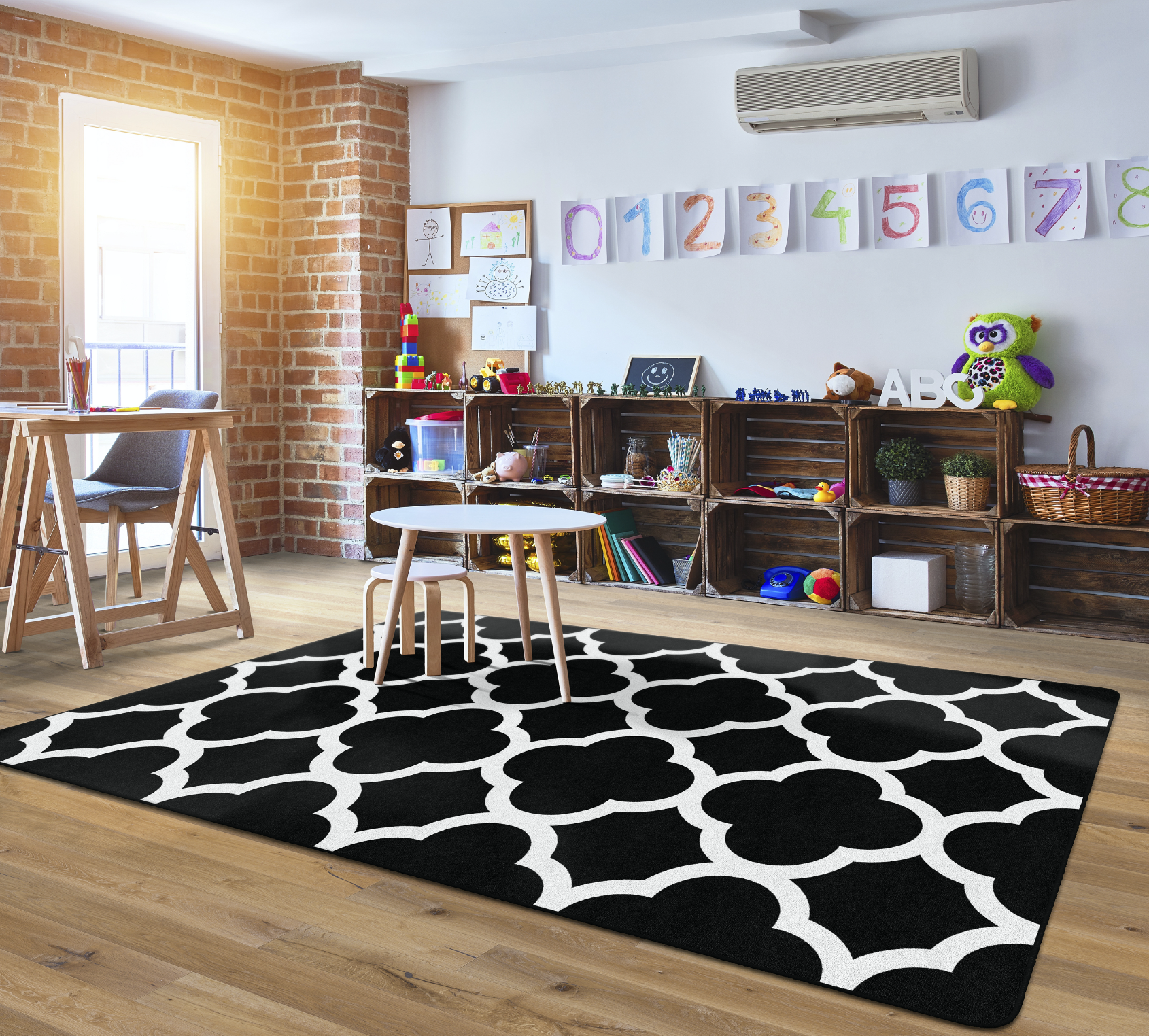 Black and White Quatrefoil Classroom Rug by Schoolgirl Style