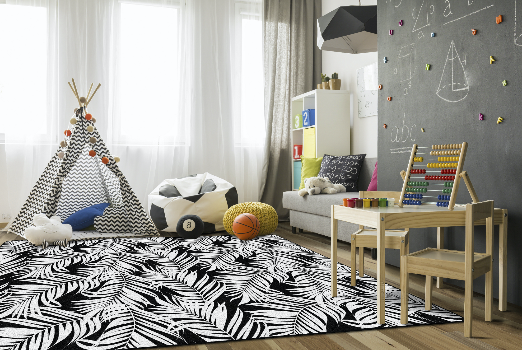Black and White Fern Classroom Rug by Schoolgirl Style
