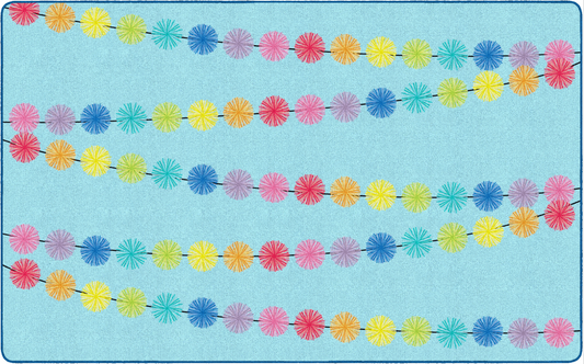 Rainbow Poms on Blue Classroom Rug by Schoolgirl Style