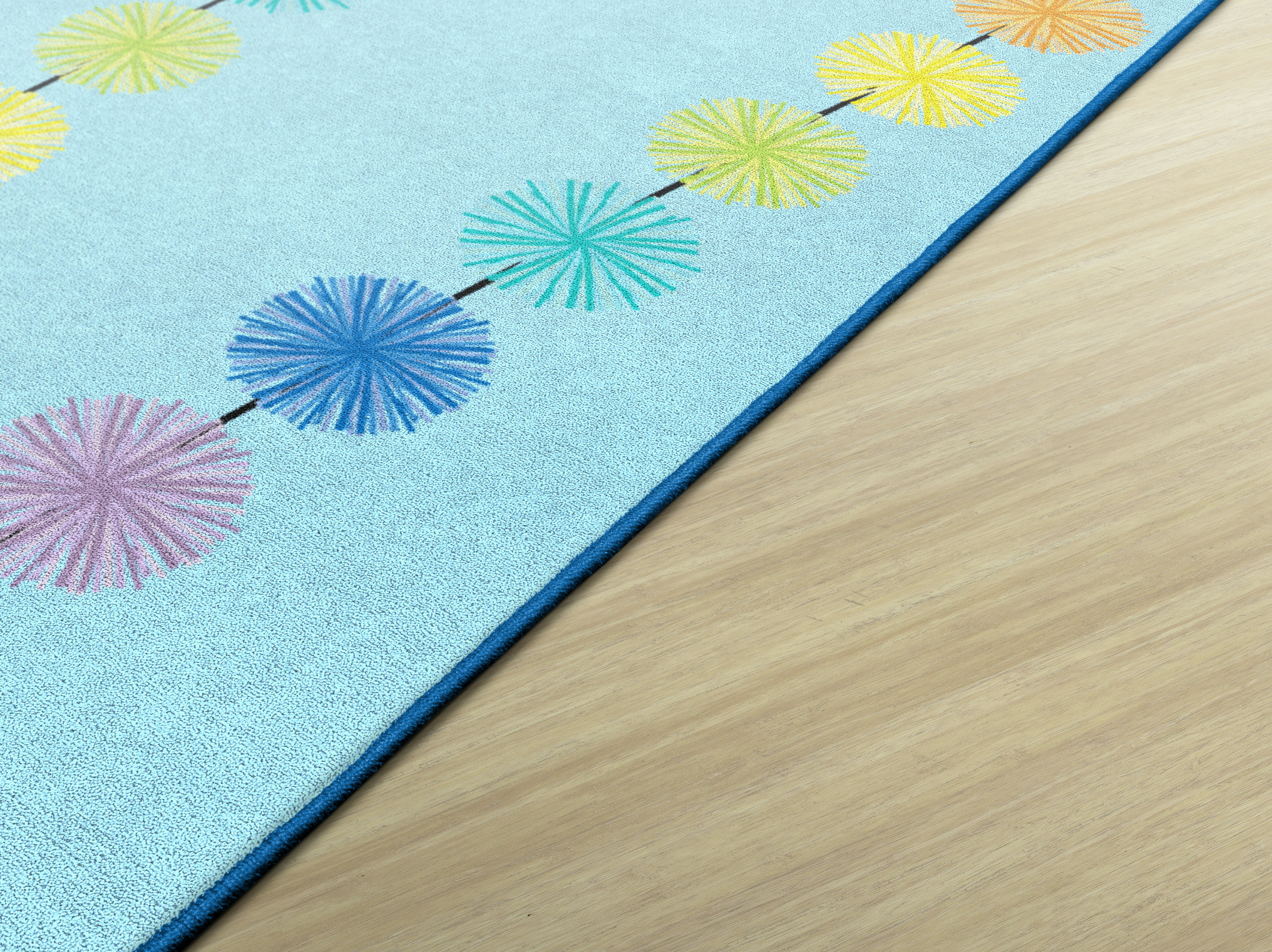 Rainbow Poms on Blue Classroom Rug by Schoolgirl Style