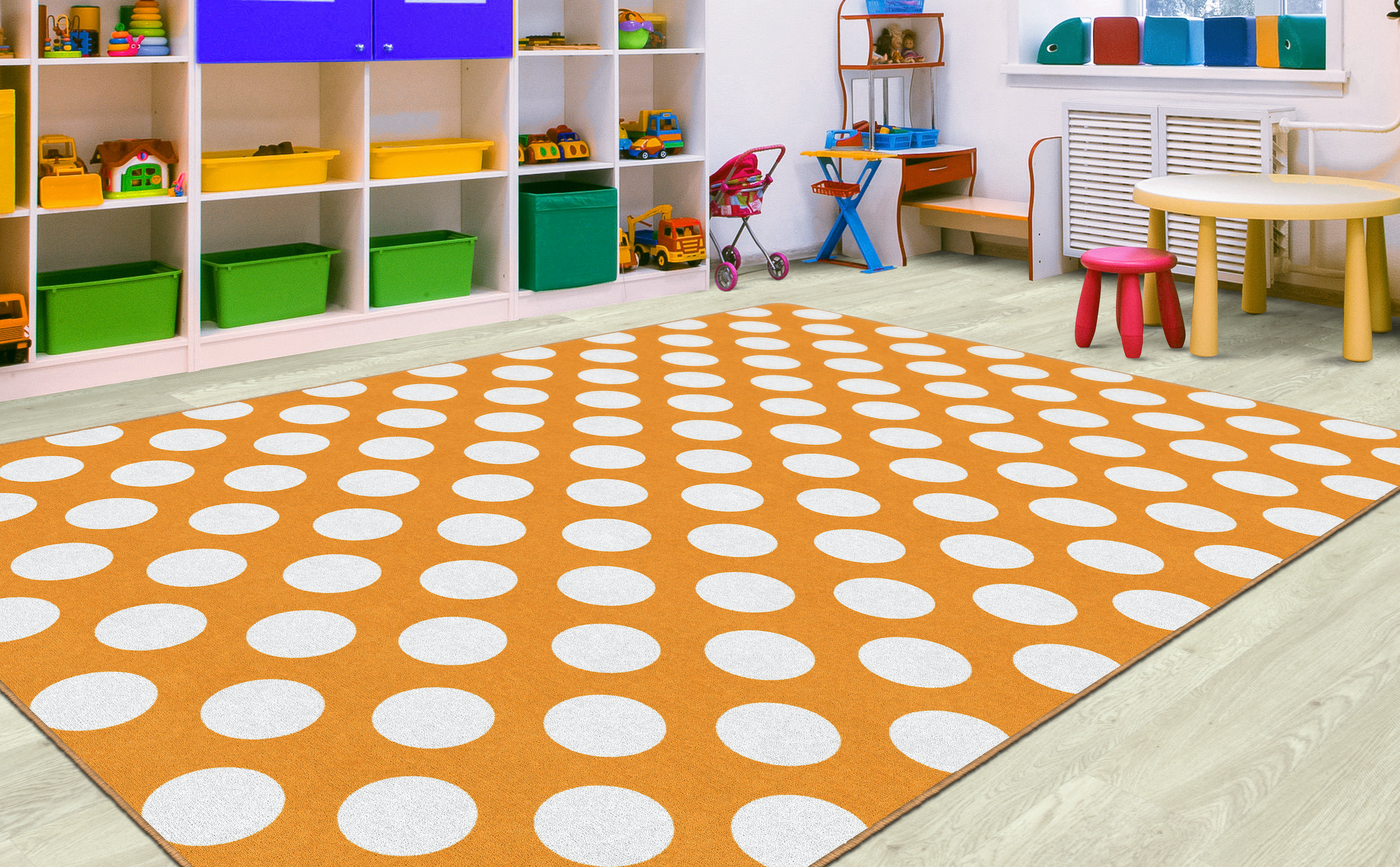 Orange Polka Dot Classroom Rug by Schoolgirl Style