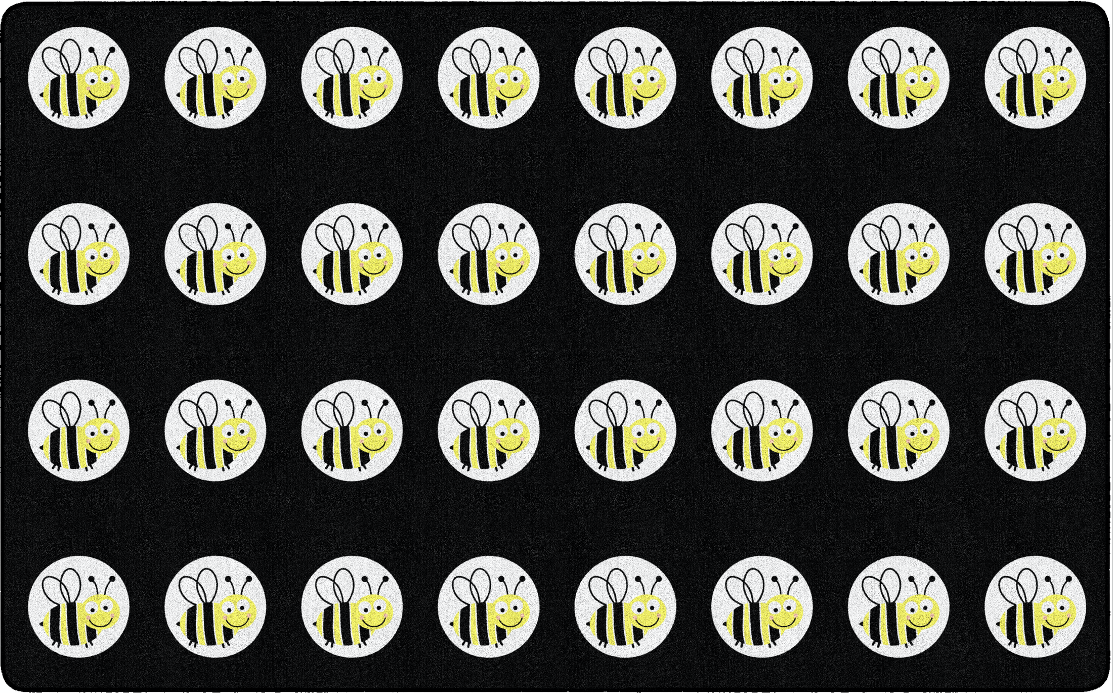 Bees On Black Sit Spot Rug Seating Rug by Schoolgirl Style