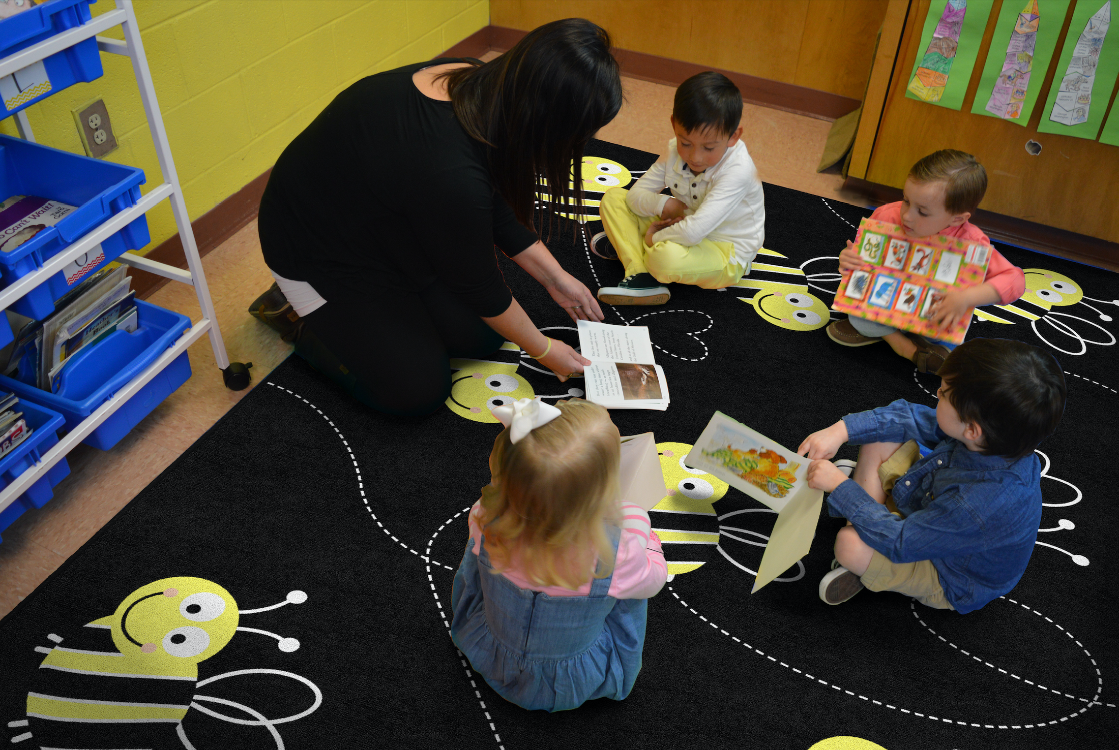 Bees on Black Classroom Rug By Schoolgirl Style