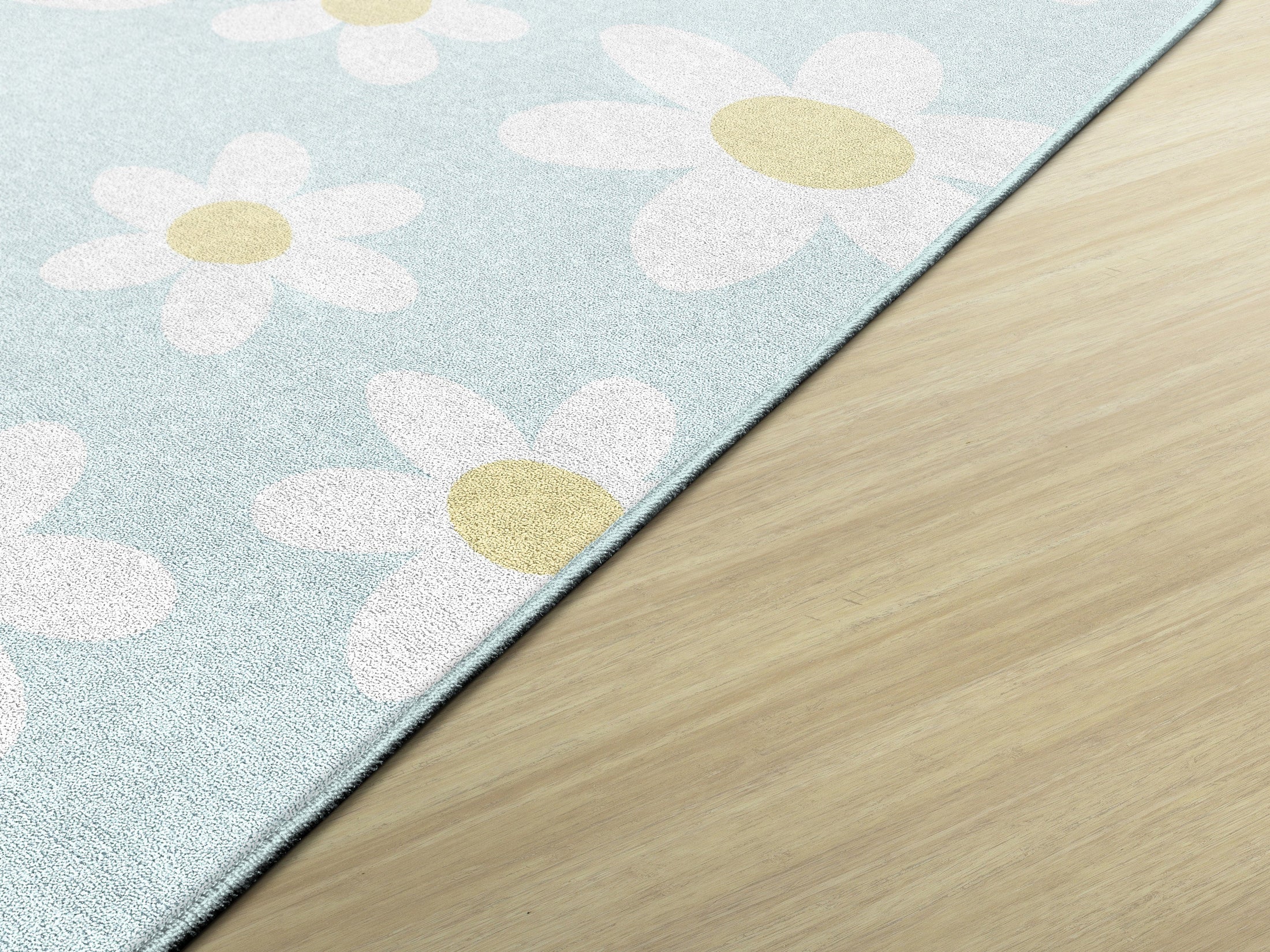 White Daisies on Blue Classroom Rug by Schoolgirl Style