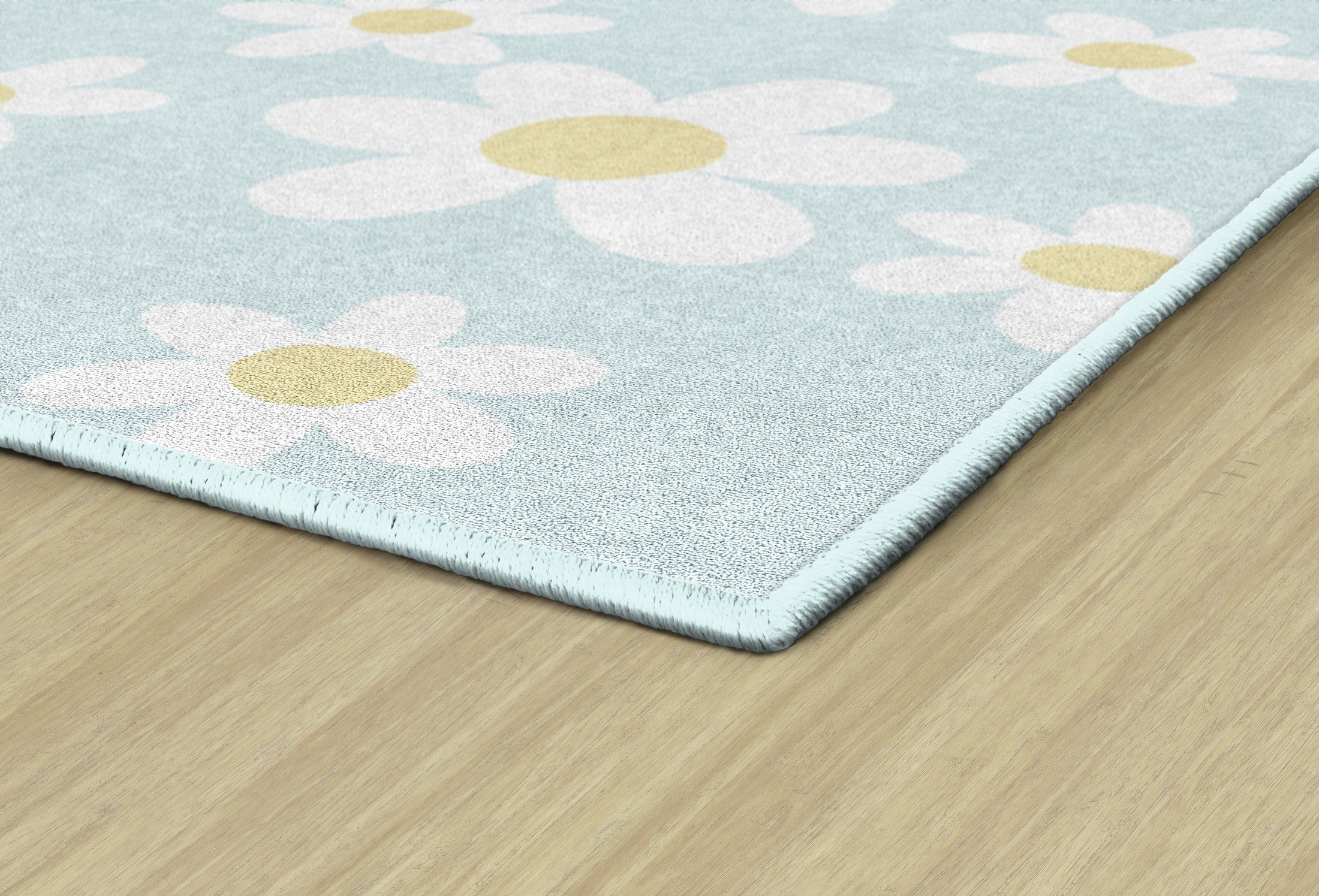 White Daisies on Blue Classroom Rug by Schoolgirl Style