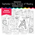 Load image into Gallery viewer, Preschool September Daily Science of Reading Worksheets and Crafts
