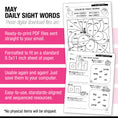 Load image into Gallery viewer, Printable Kindergarten May Daily Sight Words