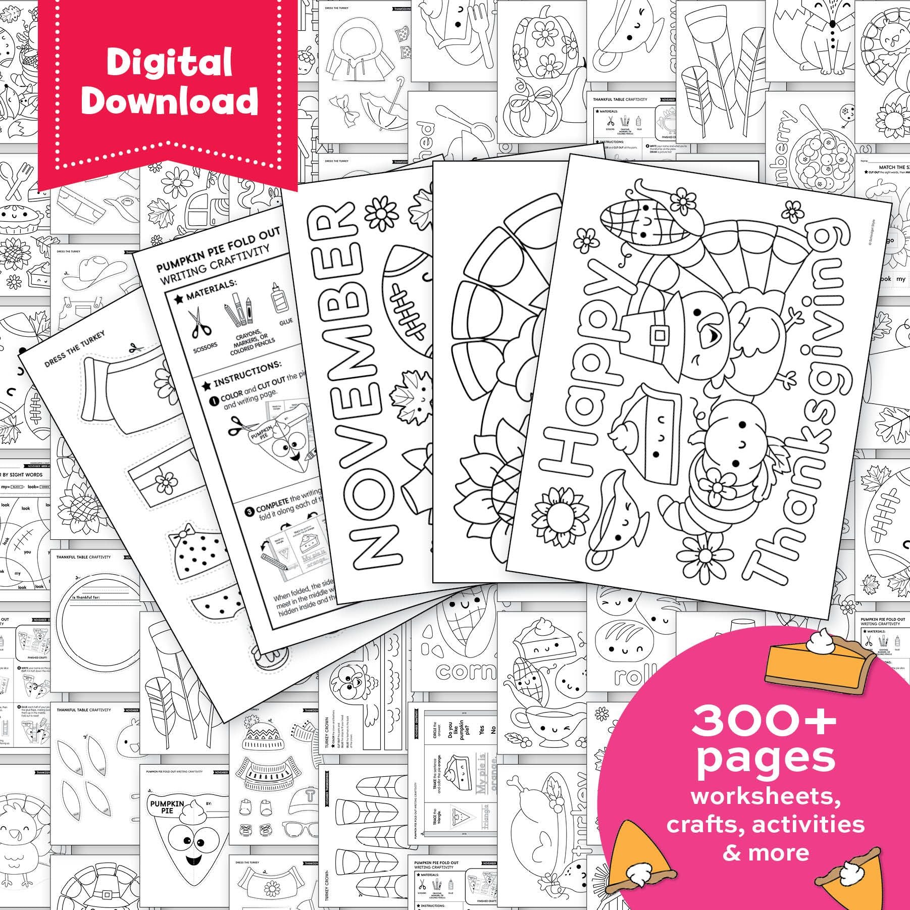 Printable Kindergarten November Thematic Unit Bundle