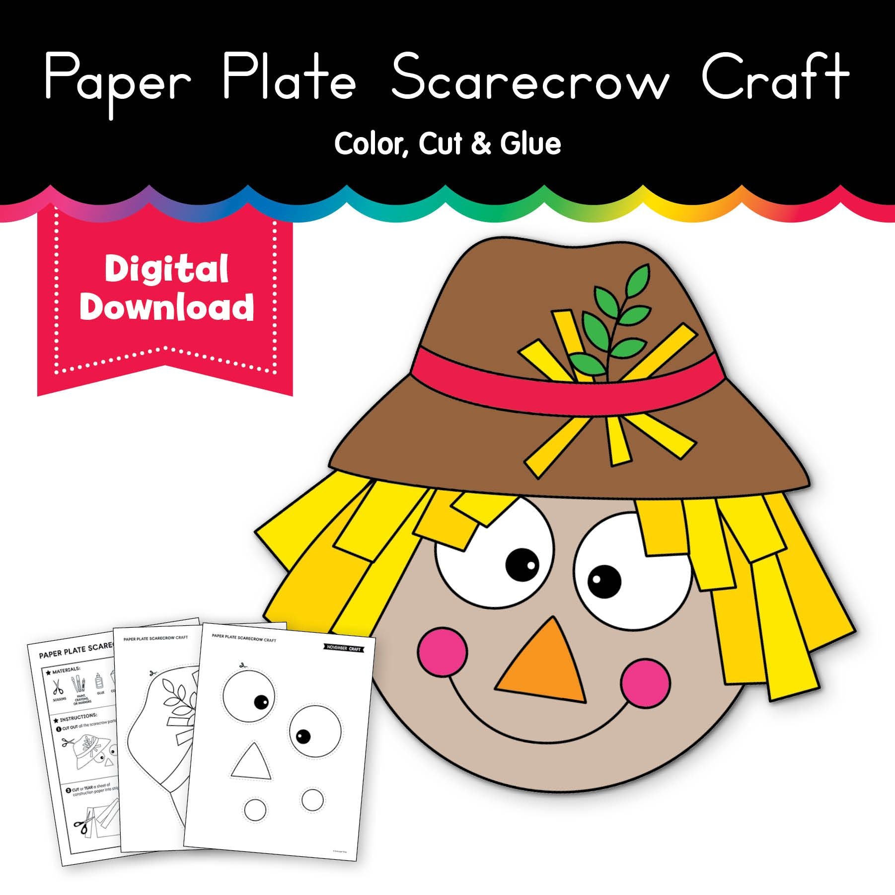 Printable Paper Plate Scarecrow Craft
