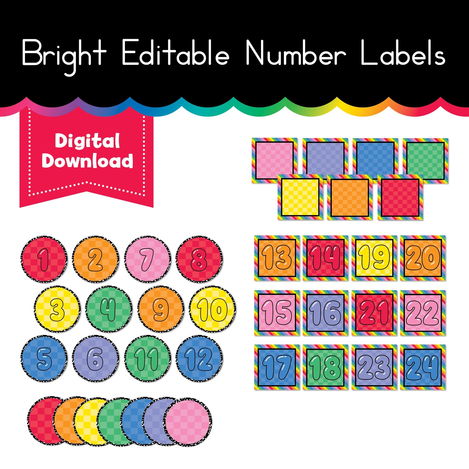Bright Editable Number Labels