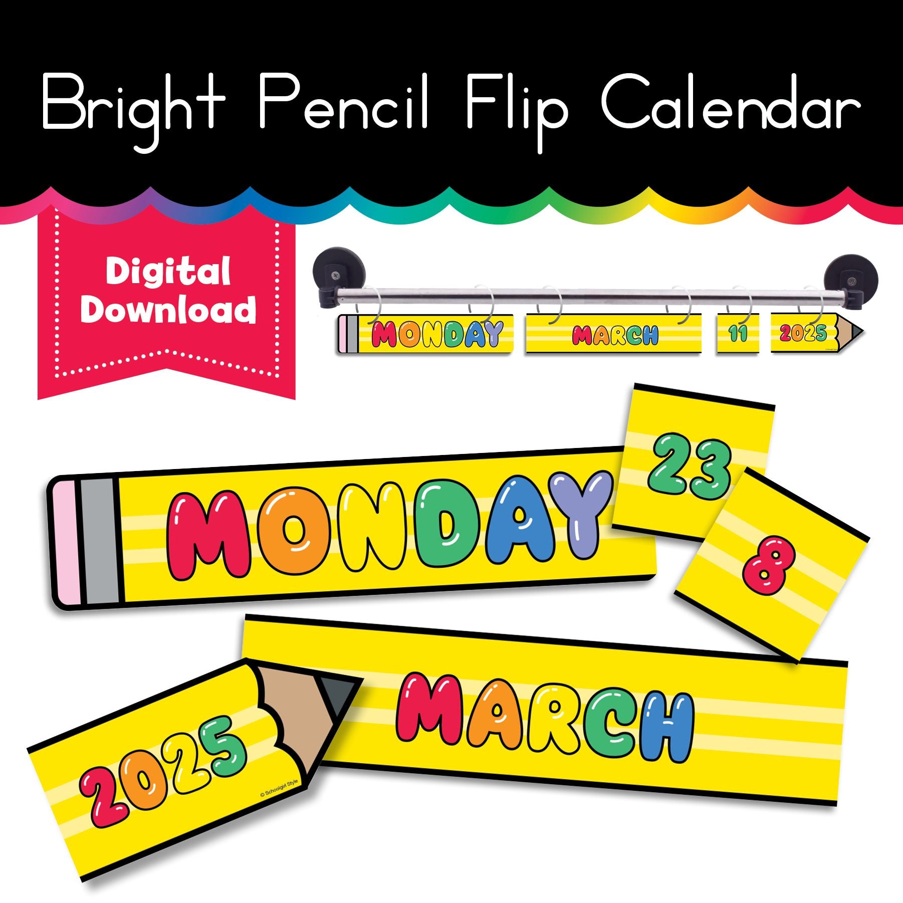 Bright Pencil Flip Calendar