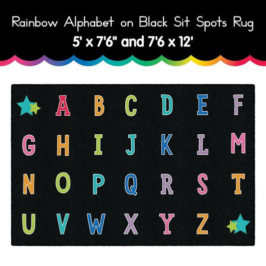Rainbow Alphabet on Black Sit Spots Rug