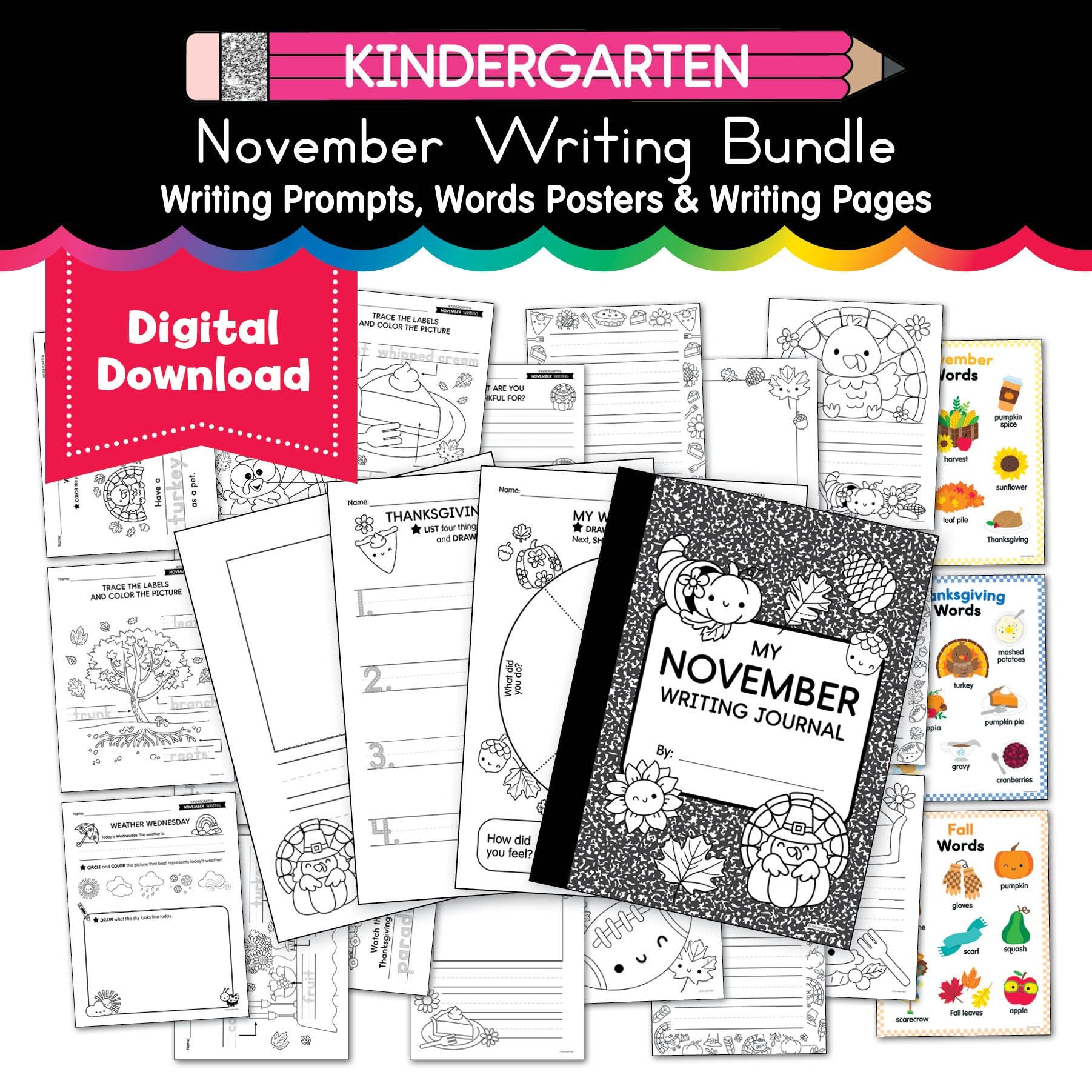 Printable Kindergarten November Writing Bundle